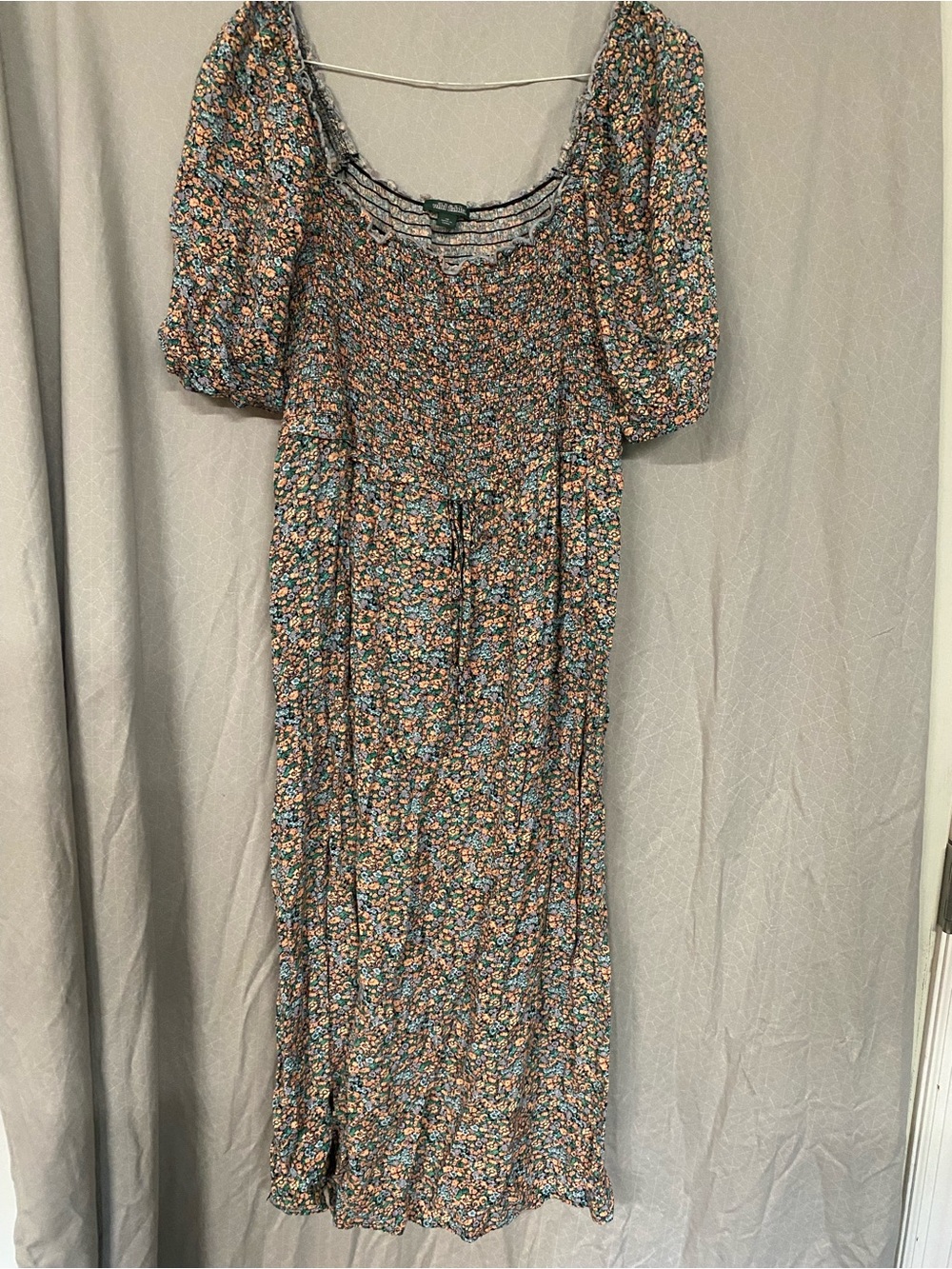 wild fable Floral Smocked Puff-Sleeve Midi Dress - Blue & Peach